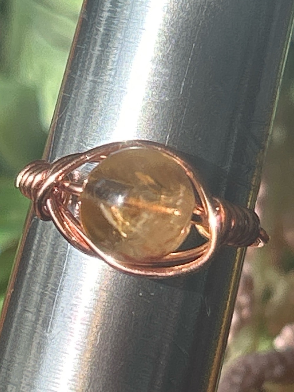 Handmade citrine wire wrapped crystal ring - size 7.5